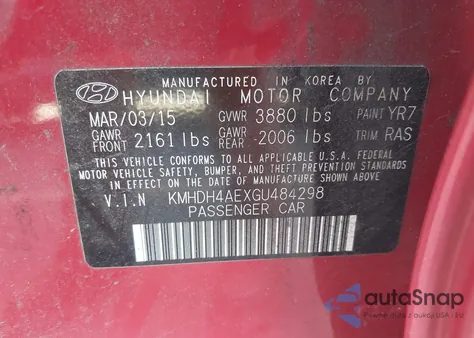 2016 Hyundai Elantra Se из США, поврежденный, VIN KMHDH4AEXGU484298